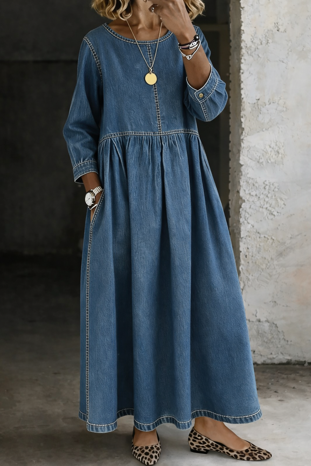 Marisol | Vestido Denim Cuello Redondo
